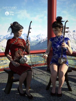 Chinese Erhu and Poses for Genesis 3 and 8 Female(s)-中国二胡和《创世纪3》和《创世纪8》的女性造型