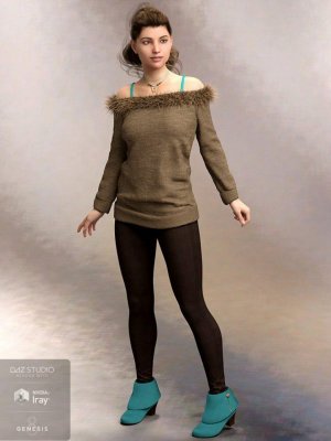 Cozy Sweater Outfit for Genesis 8 Female(s)-创世纪8女舒适毛衣套装