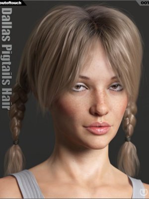 Dallas Pigtails Hair for Genesis 3 and 8 Female(s)-创世纪3号和8号女性的达拉斯辫子