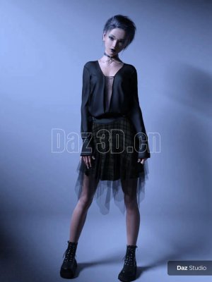 FE dForce Irregular Skirt Punk Outfit for Genesis 8 Females-不规则裙式朋克装，为8女性设计