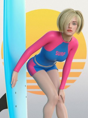 Surfer Girl Outfit and Surfboard for Genesis 8 Female-冲浪女孩装备和冲浪板为创世纪8女