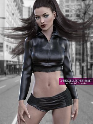 X-Fashion Buckles Jacket Outfit for Genesis 3 Females-搭扣夹克，创世纪3女式套装