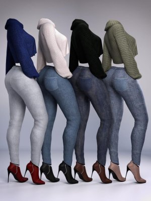 dForce Crop Sweater and Jeans Outfit Textures-短款毛衣和牛仔裤套装纹理