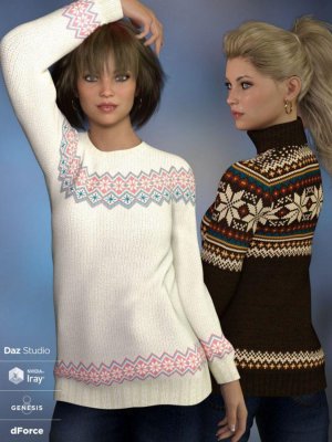 dForce Fair Isle Sweaters for Genesis 8 Female-8女款毛衣