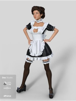 dForce French Maid Servant Outfit for Genesis 8 Female(s)-法国女仆为《创世纪8》女性设计的女仆套装