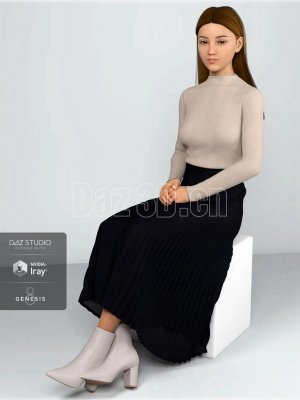 dForce HnC Pleated Skirt Outfit for Genesis 8 Females-创世8女百褶裙套装