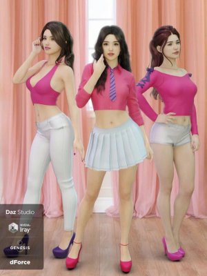 dForce K-Pop Girls 2 Outfits for Genesis 8 Female(s)-28女性套装