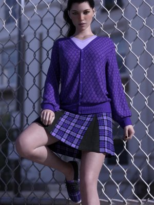 dForce Preppy Girl Outfit for Genesis 8 Females-预科生女孩为创世纪8女性设计的服装