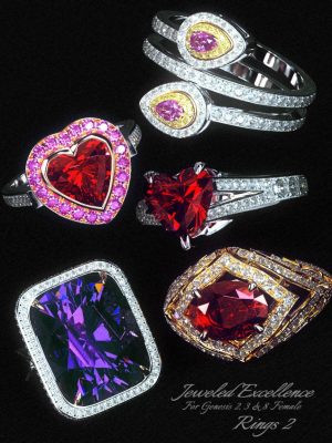 Jeweled Excellence Rings 2 for Genesis 2, 3 and 8 Female(s)-卓越的卓越戒指2用于创世纪2,3和8女性