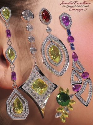 Jeweled Excellence Earrings 3 for Genesis 2, 3 and 8 Female(s)-卓越的卓越耳环3用于创世纪2,3和8女性