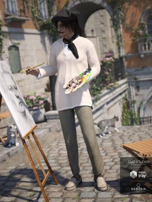 dForce French Painter Outfit for Genesis 8 Male(s)-Diforce French Painter成套装备用于创世纪8男性