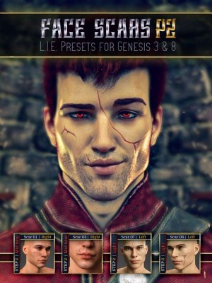 L.I.E. FACE SCARS for Genesis 3 and 8 Pack 2-创世纪3和8包2的面部疤痕