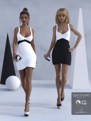 Little Black and White Dress for Genesis 3 Female(s)黑白相间的连衣裙  创世纪3女-创世纪的小黑和白色连衣裙3雌性空间的连衣连衣世纪世纪3女