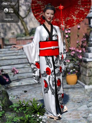 dForce Kimono Outfit for Genesis 8 Female(s)-创世纪8女和服套装