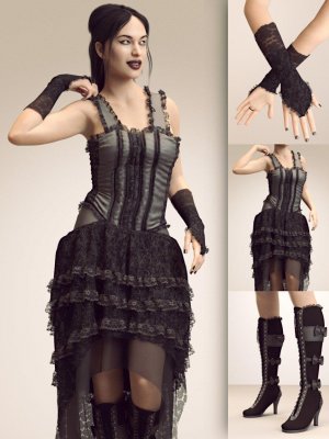 dForce Victorian Goth Outfit for Genesis 8 Female(s)-维多利亚哥特服装为创世纪女性