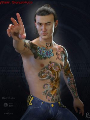 Asian SkinWorks L.I.E. Tattoos for Genesis 3 and 8 Male(s) 东方亚洲皮肤纹身-亚洲肤色的skerworks l.i.e.纹身创世纪3和8男性（s）东方亚麻