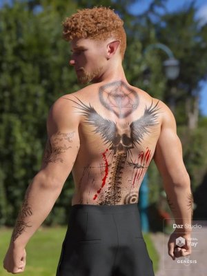 Angelic-Fallen LIE Tattoo Overlays for Genesis 8 Male-《创世纪》第8章男性的天使堕落谎言纹身覆盖