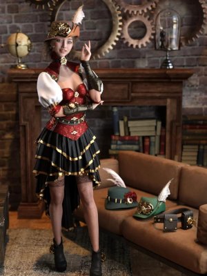KuJ dForce Steampunk Skirt Outfit for Genesis 8 and 8.1 Females-蒸汽朋克裙装为创世纪8和81女性