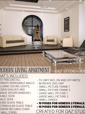 Z Modern Living Apartment + Poses – Daz Studio现代生活公寓-Z现代化的公寓+姿势 –  Daz Studio现代生命公园