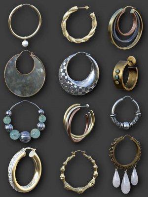 Hoop Earrings Collection for Genesis 8 and 8.1 Females-适用于8和81女性的圈形耳环系列