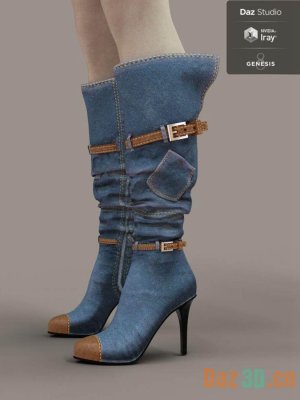 Jiwoo Denim Boots for Genesis 8 Female(s)-牛仔靴为创世纪8女性