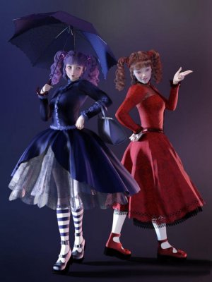 dForce Gothic Doll Outfit and Hair for Genesis 8 and 8.1 Female-《创世纪8》和《创世纪81》女性的哥特式玩偶服装和发型