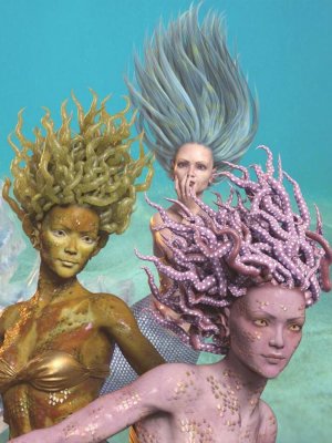 dForce Marina Mermaid Hair for Genesis 8 Females-美人鱼头发为创世纪8女性
