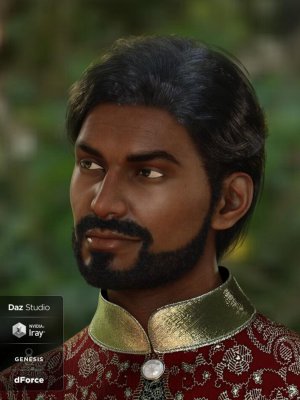 dforce Sanjay Hair and Beard for Genesis 8 Male(s)-《创世纪8》男性的头发和胡须