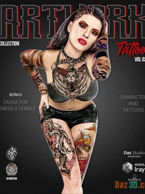 Artwork Tattoo Collection Vol 02 and Sasha for Genesis 8 Female-艺术作品纹身收集第02卷和萨沙为创世纪8女性