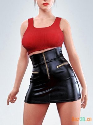 dForce COG Crop Top With Leather Skirt for Genesis 8 and 8.1 Females-适用于8和81女性的露脐上衣配皮裙