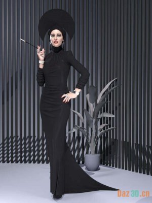 dForce Black Long Dress Outfit for Genesis 8.1 Female Bundle-创世纪81女性套装黑色长礼服套装