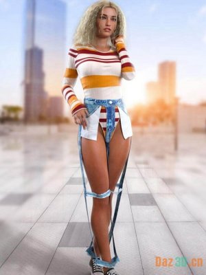 dForce Cut Out Jeans Outfit for Genesis 8 and 8.1 Females-为创世纪8和81女性裁剪牛仔裤套装