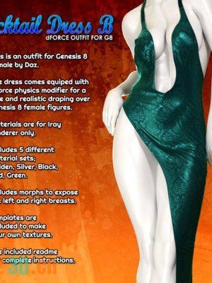 Exnem dForce Cocktail Dress B for Genesis 8 Female-创世纪8女性鸡尾酒会礼服