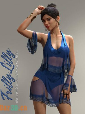 FrillyLilly dforce outfit for Genesis 8 and 8.1 Female(s)-《创世纪8》和《创世纪81》女性的褶边强力服装