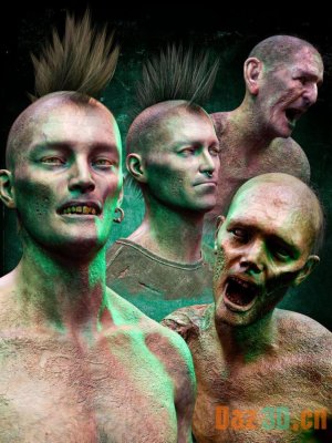 M3DZ Zombie Hair Set for Genesis 8 and 8.1 Males-3僵尸头发设置为8和81男性