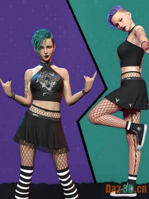 dForce Rock Queen Outfit Set for Genesis 8 and 8.1 Females-《创世纪8》和《创世纪81》女性的摇滚女王套装