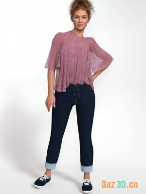 dForce Angie Cuffed Jeans Outfit for Genesis 9-《创世纪9》的翻边牛仔裤套装