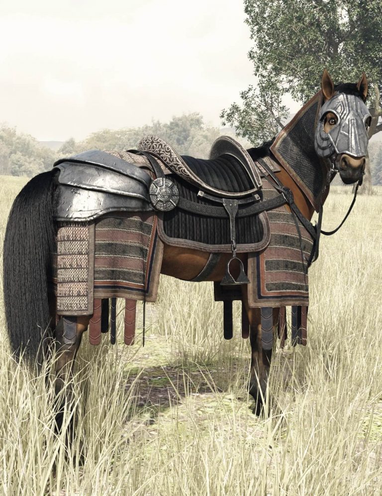 dForce Mongolian Style Horse Armor for Daz Horse 3蒙古风格的马盔甲为马3_DAZ模型网