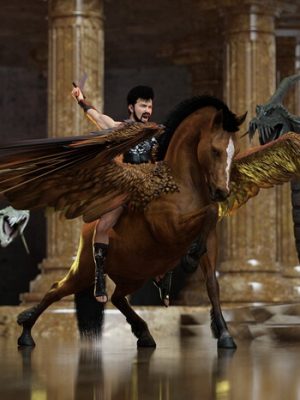 Pegasus Rider Hierarchical Poses for Horse 3, Pegasus Wings and Genesis 9 Base-飞马骑士等级姿势为马3，飞马翅膀和创世纪9基地