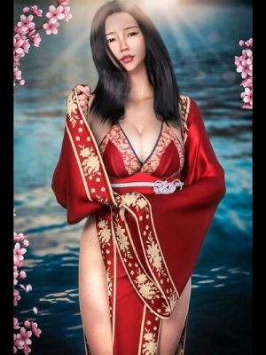 dForce Hot Style Kimono Outfit for Genesis 9, 8, and 8.1-为创世纪9、8和81设计的热式和服套装