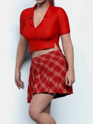 dForce Buttoned Crop Shirt and Pleated Skirt for Genesis 9-纽扣作物衬衫和褶皱裙创9