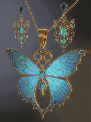 Butterfly Pendant and Earrings for Genesis 9 and 8-《创世纪9号和《8号》的蝴蝶吊坠和耳环