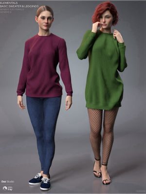 CGI Elementals – Basic Sweater & Leggings for Genesis 8-8.1F and Genesis 9-元素创世纪881和创世纪9的基本毛衣和紧底裤