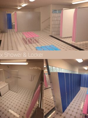 Unisex Shower & Locker with G3F & G3M Poses-男女通用的淋浴和储物柜与3和3的姿势