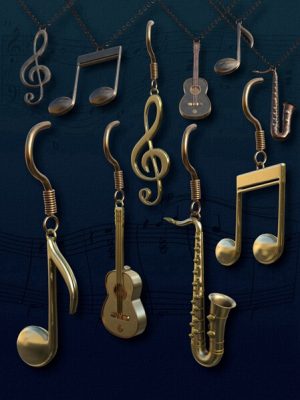 Musical Pendants and Earrings for Genesis 9 and 8 Female-创世纪9和耳环和8女性