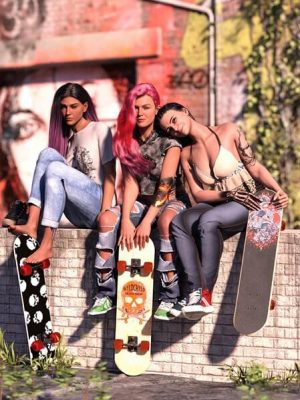 Wyld Chyld Skater Poses with Skateboard for Genesis 9 Feminine-用滑板摆姿势为创世纪9女性