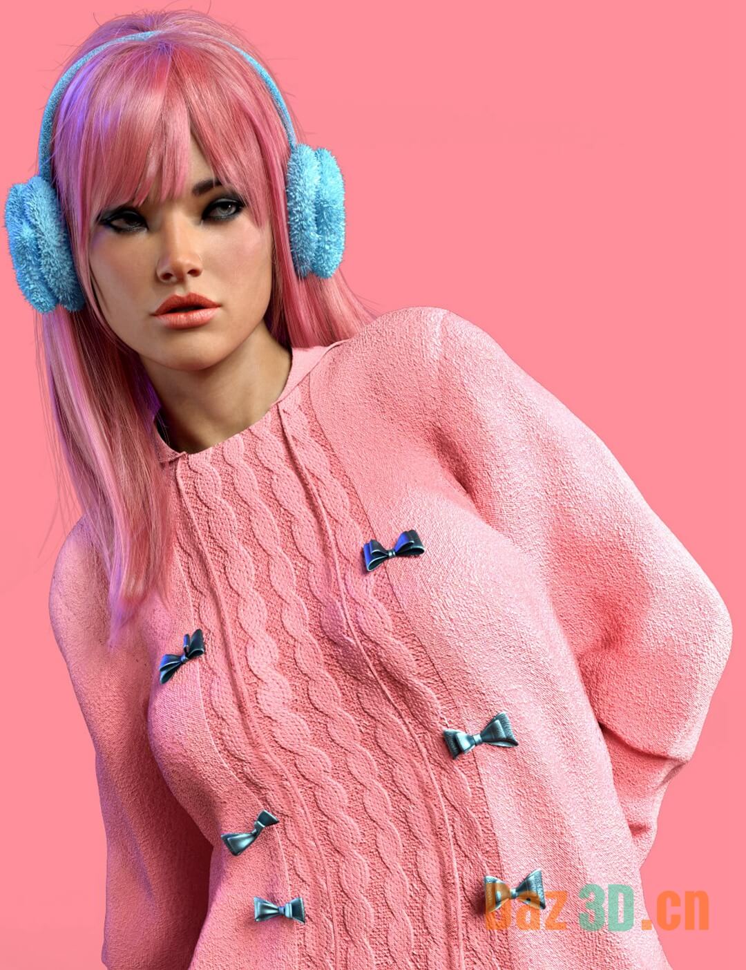 X-Fashion Cute Fuzzy Outfit for Genesis 9-创世纪9上的时尚可爱的模糊套装