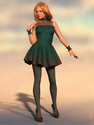 ZK dForce Lina Flared Dress Outfit for Genesis 9-喇叭口连衣裙套装为创世纪9